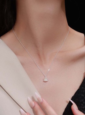 S999纯银足银珍珠贝壳项链女轻奢小众设计感时尚ins风气质锁骨链