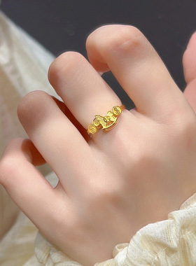 S925纯银小马铜钱戒指女高级感马