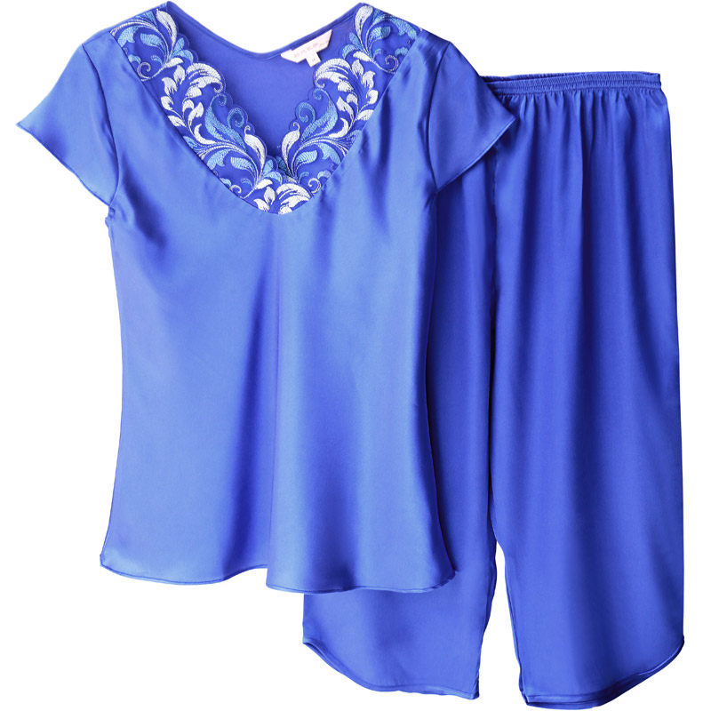 夏季短袖冰丝绸两件套性感韩版睡衣 铃兰花亭睡衣/家居服套装