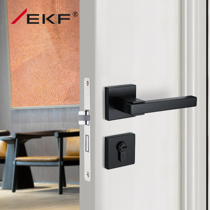 德国EKF 黑色极简卧室房门锁北欧室内门隐形门把手锁具分体静音 - 图2
