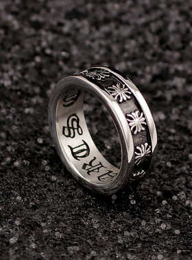 大气金色六字真言钛钢梵文食指环