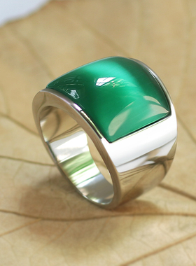 绿色猫眼石欧美时尚戒指男士