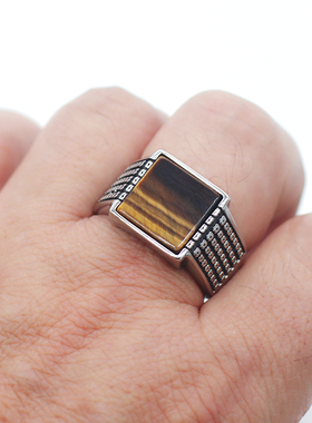 男士钛钢欧美黑玛瑙戒指不掉色