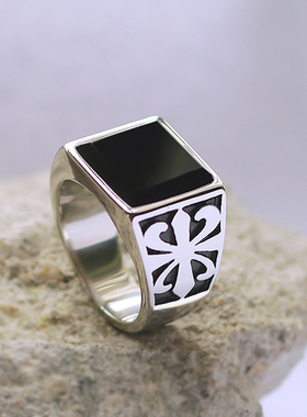 十字船锚个性欧美钛钢戒指男士