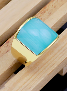 欧美风大气钛钢18K金蓝色猫眼石