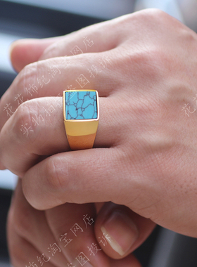 男款戒指欧美个性蓝松石钛钢