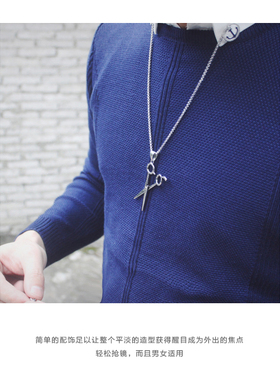 剪刀吹风机钛钢发型师夸张吊坠