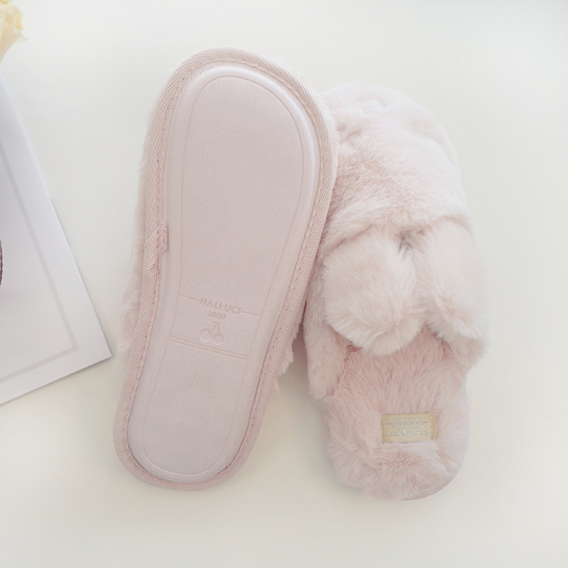 嫩粉小兔绒柔软冬季保暖拖鞋女宽版眯眼撒娇兔可爱室内家居拖鞋女,淘宝优惠券,粉丝福利购,淘宝优惠卷