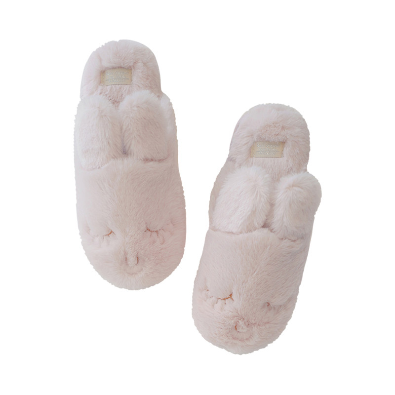 嫩粉小兔绒柔软冬季保暖拖鞋女宽版眯眼撒娇兔可爱室内家居拖鞋女,淘宝优惠券,粉丝福利购,淘宝优惠卷
