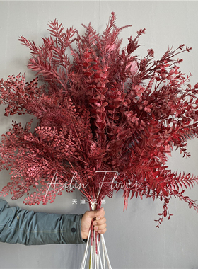 【红色①号链接系列】酒红暗红配草花材绢花吊顶雾凇迷雾婚庆插花