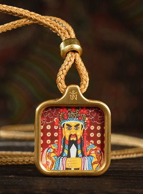 钛钢手绘小唐卡普贤菩萨扎基拉姆大黑天随身吊坠黄财神绿度母项链