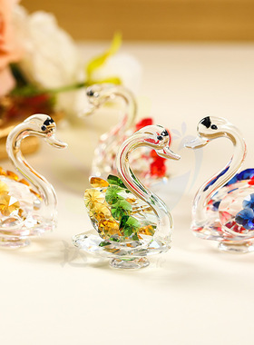 爆款水晶天鹅创意客厅玄关摆件家居装饰结婚礼物送情侣朋友水晶