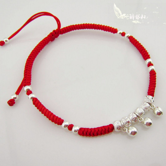 National style zodiac year 925 sterling silver 990 foot silver red rope black rope couple men and women bells transport beads anklets Pixiu