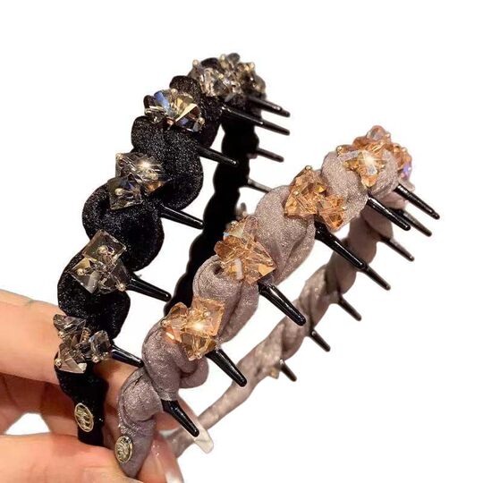 轻奢水钻发箍女2025年新款带齿防滑不勒头发卡蓬松高颅顶发夹黑色