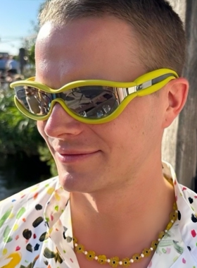 荧光黄UV400面具造型层次感墨镜