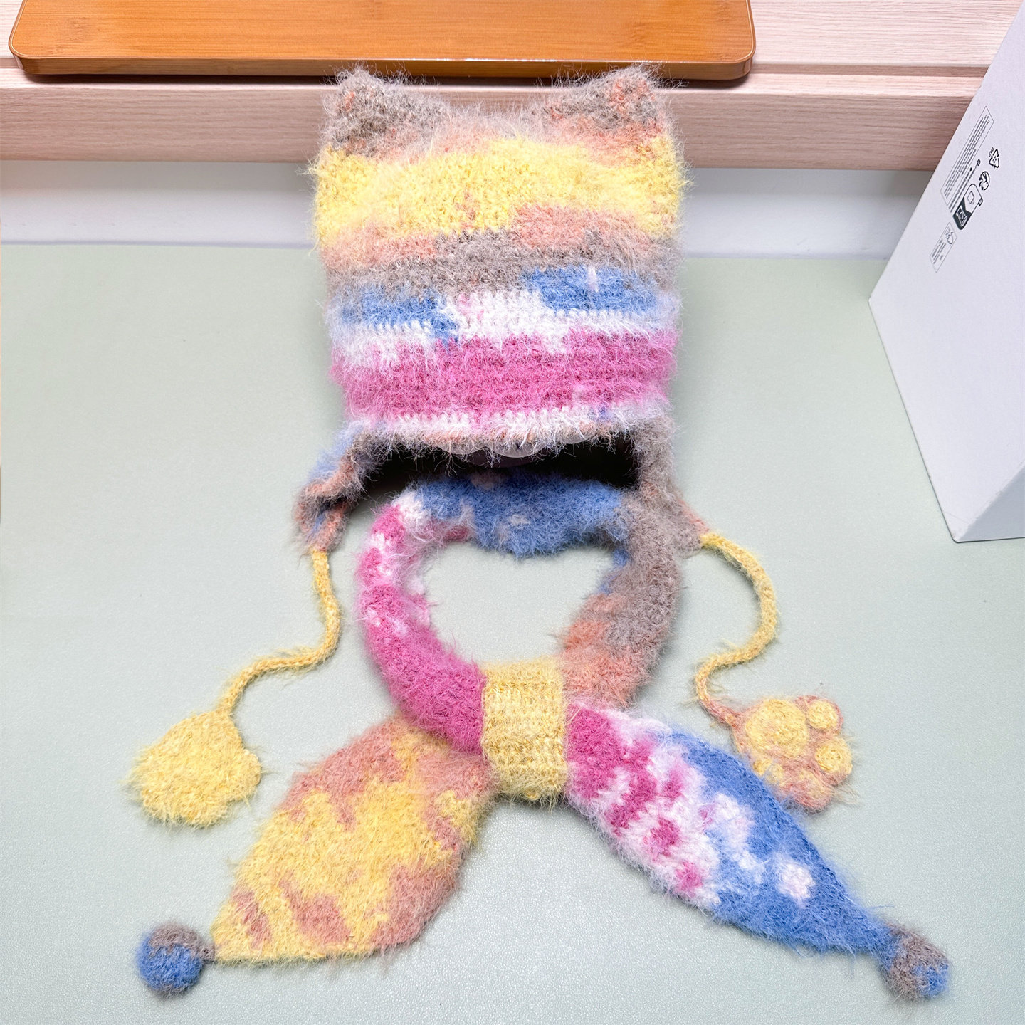 手工diy炫彩猫耳朵护耳帽围巾钩针雪宝同款绒绒线帽子围脖材料包,淘宝优惠券,粉丝福利购,淘宝优惠卷