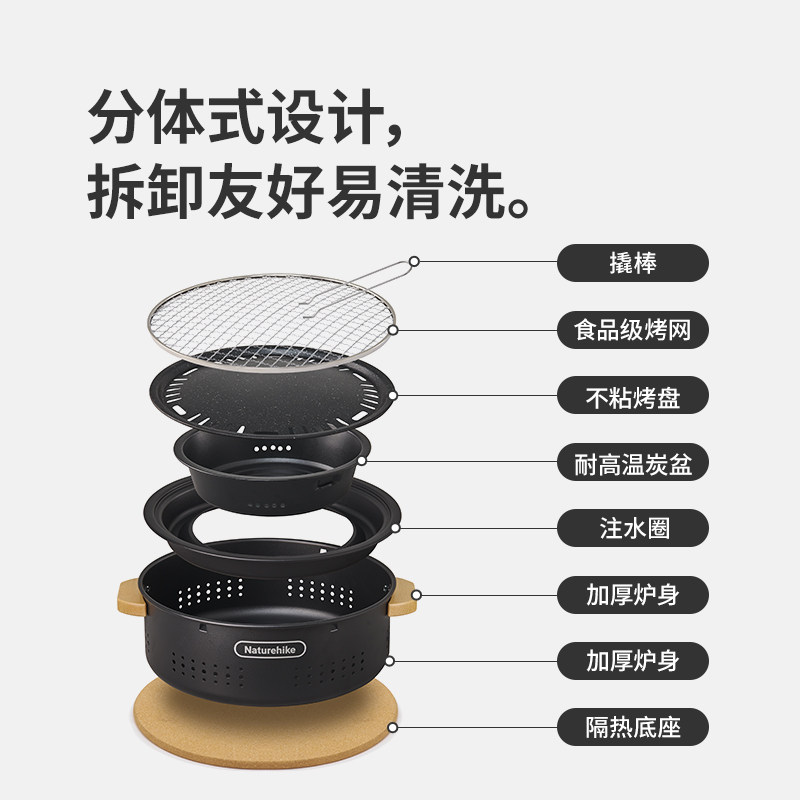挪客桌面圆形烧烤炉室内便携烧烤架户外露营便携炉子围炉煮茶炉具,淘宝优惠券,粉丝福利购,淘宝优惠卷