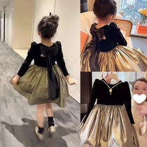 Mother Woman Dress Light Luxury Gown Dress Butterfly Knot Spring Autumn High-end Girl Birthday Walk Show Princess Bubble Cuff OCEAN GAS TIDE