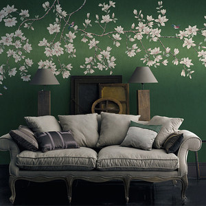 个性定制墙布墙画 花鸟玉兰 新中式现代客厅卧室沙发背景墙壁画
