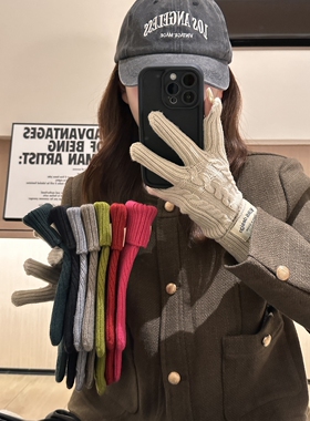 韩版ins针织毛线手套露指可触屏