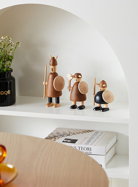 北欧实木维京人装饰品人偶摆件