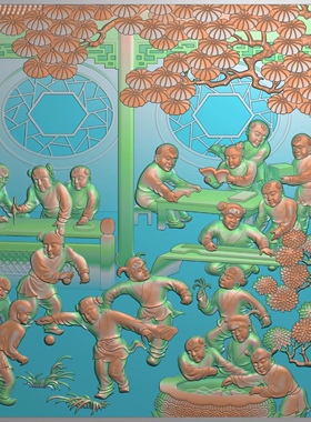 精雕图小孩 百子顶箱柜全套图 人物东阳木雕工艺品挂件挂屏屏风