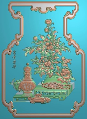 精雕图博古 大沙发 花瓶东阳木雕工艺品挂件挂屏屏风扫描精雕图