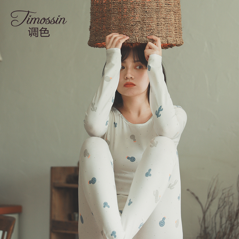 女士纯棉套装全棉毛衫初中生秋衣 timossin调色保暖套装