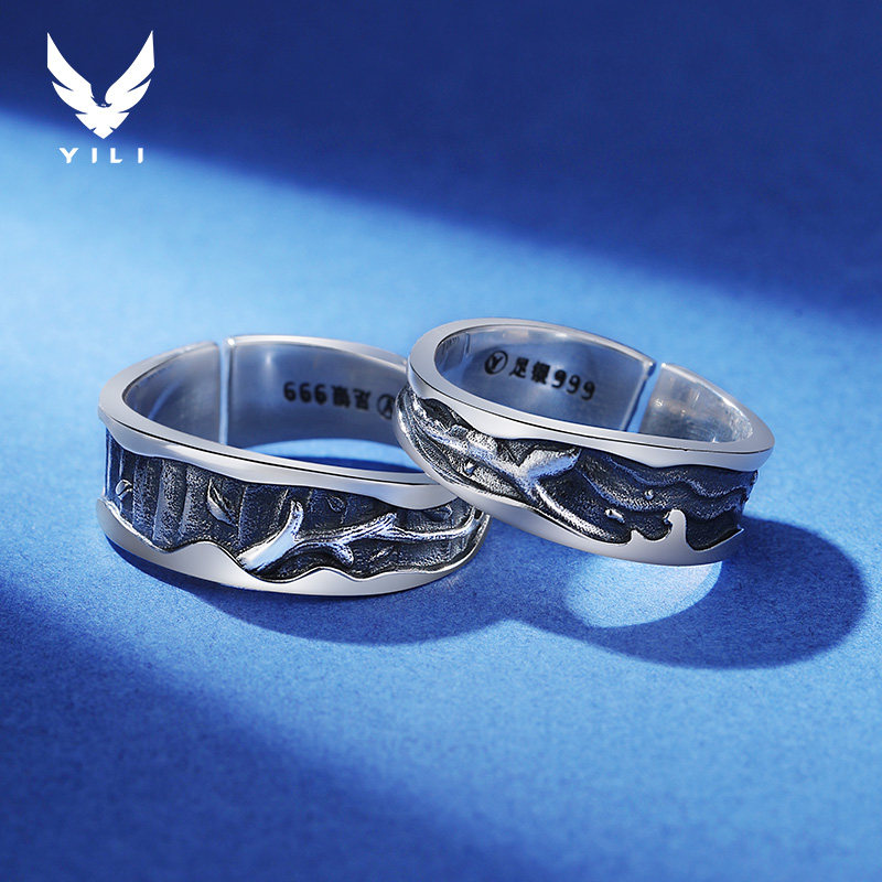 原创设计「鲸鹿」情侣一对女纯银戒指 翼力戒指/指环