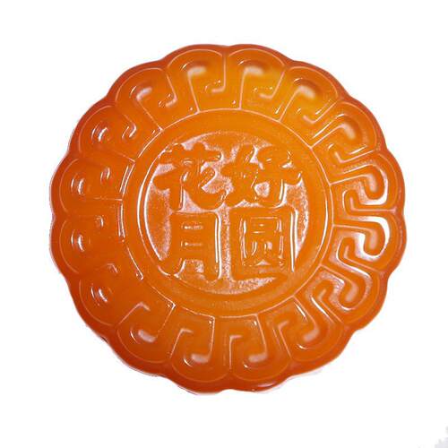 玉石月饼米黄玉花好月圆中秋快乐玉石礼品节日商务送礼摆件镇尺 - 图3