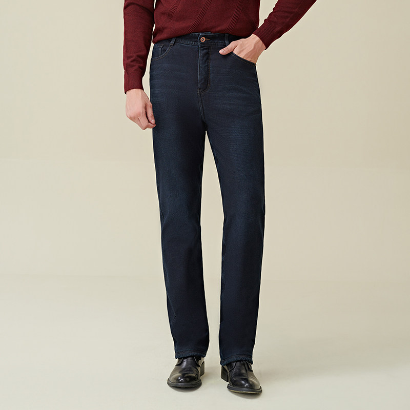 捷纯休闲冬季双层加绒加厚牛仔裤男直筒裤大码宽松长裤弹力保暖裤,淘宝优惠券,粉丝福利购,淘宝优惠卷