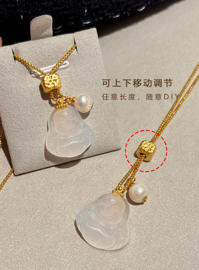 天然玉石佛公吊坠项链女