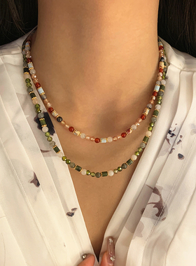 新中式天然石项链串珠女