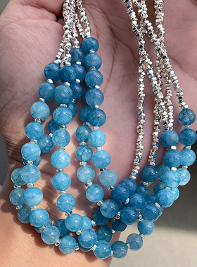 天然海蓝宝石中式项链女