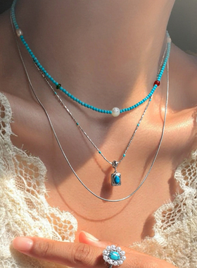 天然淡水珍珠绿松石色项链女