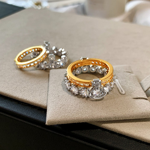 金银拼色土星西太后叠戴戒指女轻奢高级感新款个性小众设计食指环 - 图1