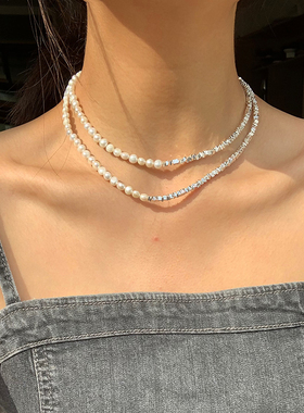 方糖淡水珍珠碎银子项链女
