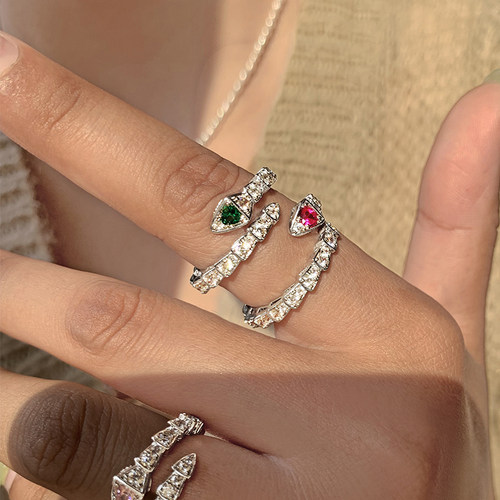 闪钻灵蛇形开口可调节戒指女轻奢小众高级感时尚个性冷淡风食指环 - 图0