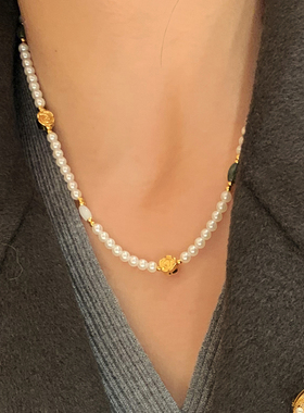 天然翡翠新中式珍珠项链女