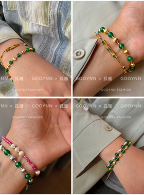 帝王绿天然冰种绿色玉髓手链女款玛瑙手串轻奢小众玉石高级感手饰