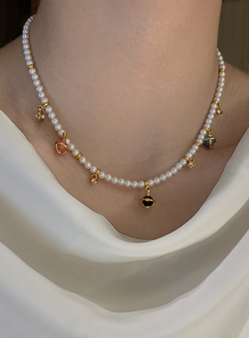 欧泊彩色宝石珍珠项链女