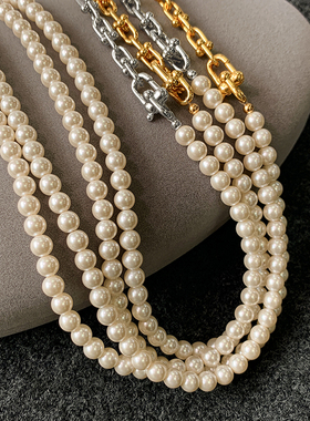 马蹄扣澳白珍珠项链女