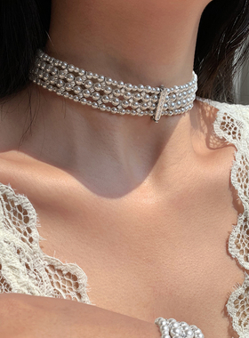 赫本风冷光澳白珍珠项链女