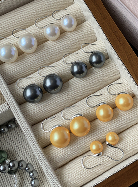 真多麻灰色珍珠耳钉女