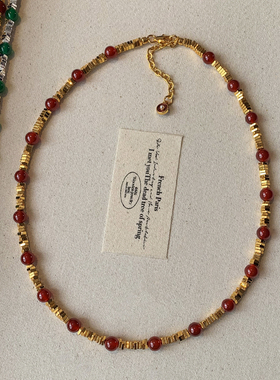 天然红玛瑙碎银子串珠项链