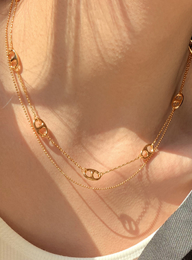 老钱风金色猪鼻子项链女