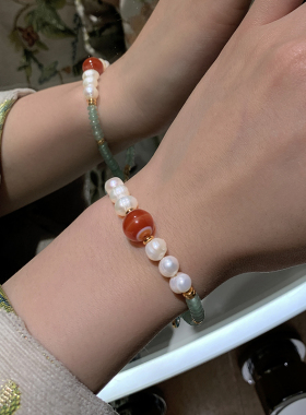 淡水珍珠天然红玛瑙手链女