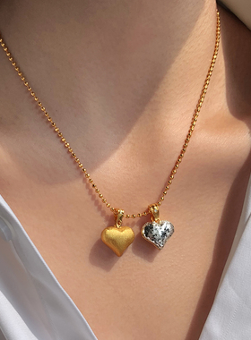 拉丝碎冰冰爱心吊坠项链