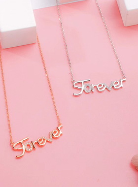 纯银玫瑰金生日礼物锁骨链