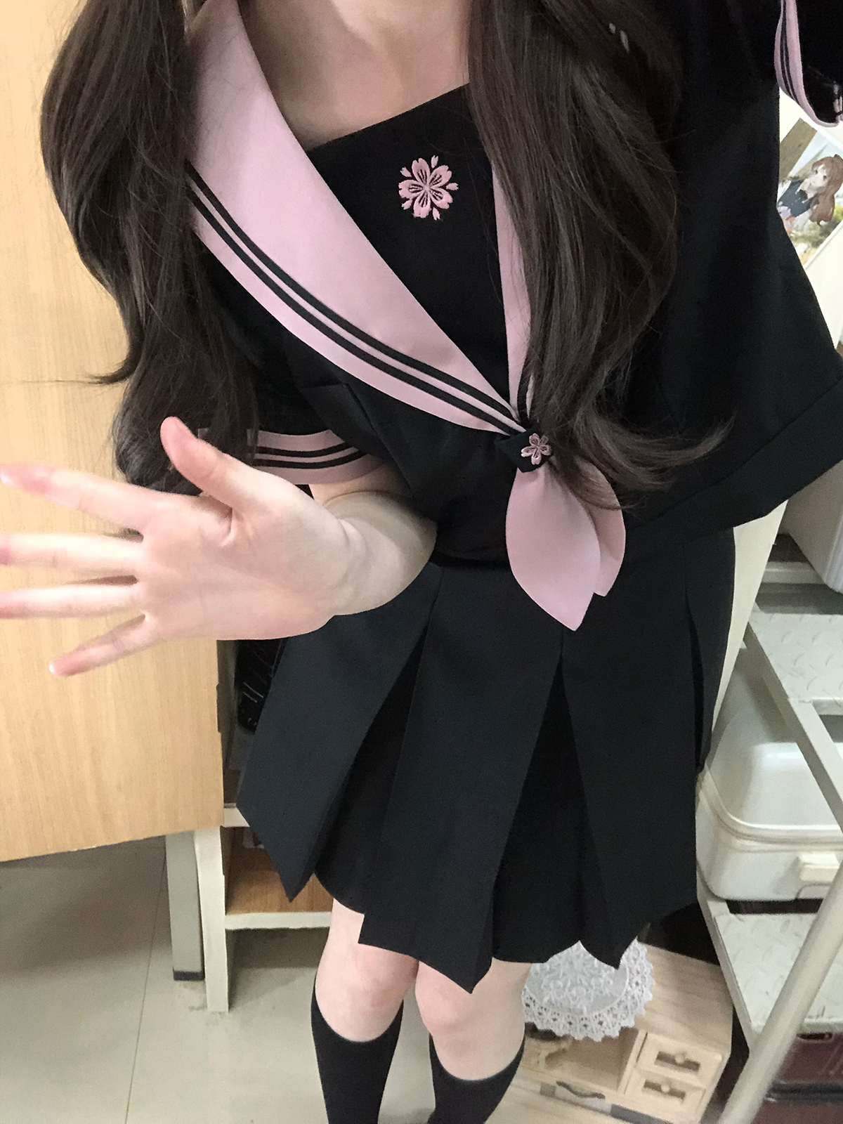 放学后的制服馆/樱岛女子/jk黑白双色校供水手服套装短袖上衣夏服-图1